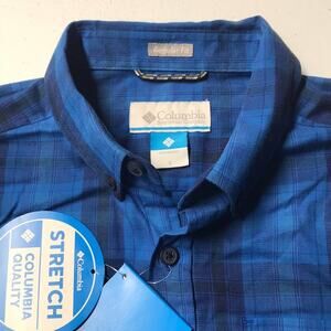 COLUMBIA Men's Small Blue Plaid Cotton Shirt